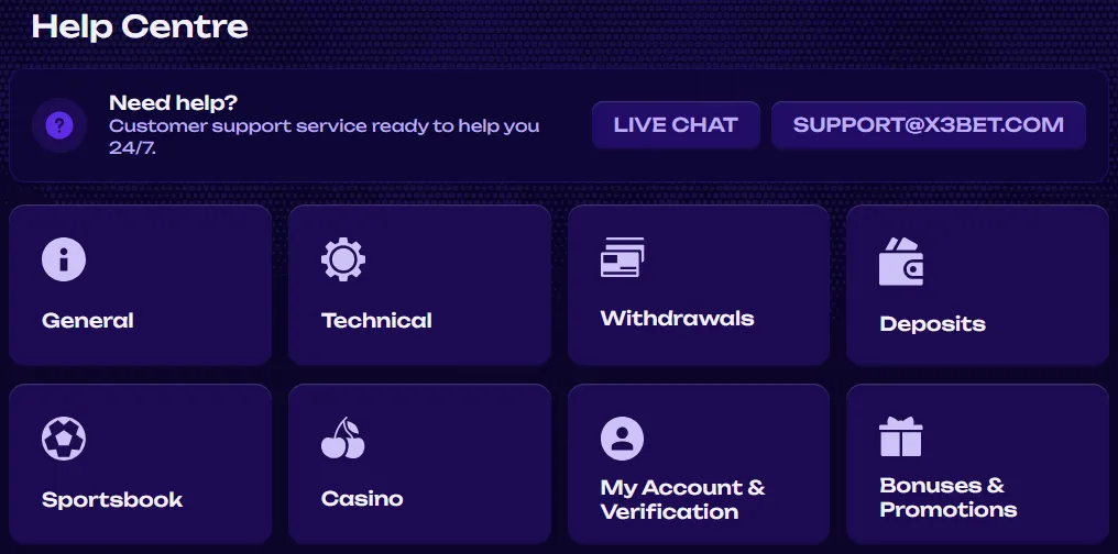 x3bet casino help centre